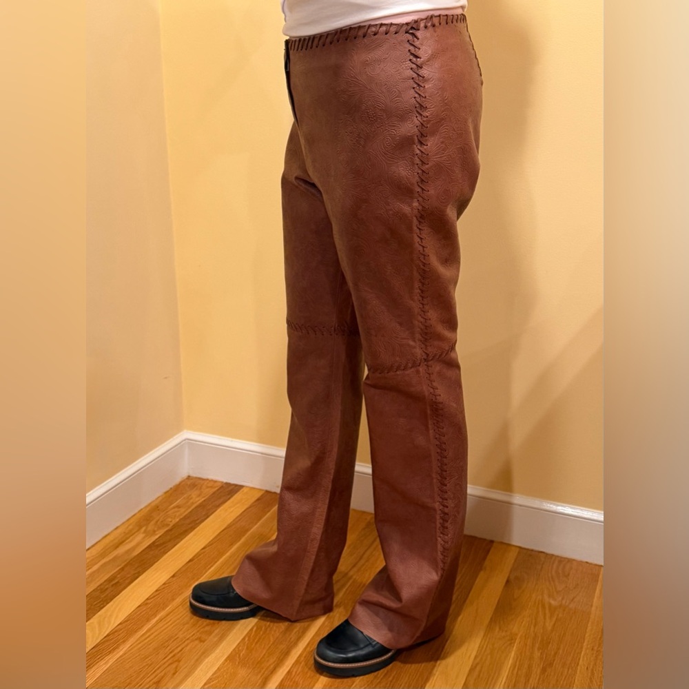 Celine 100% Leather Women's Boot Cut Pants in Warm Brown. Never Worn, No Tags.